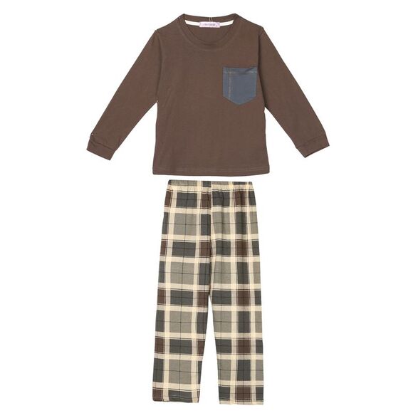 Kids' Sleepwear Long Sleeve with Pants Plaid Pajama Sets Brown - Picture 2 of 4